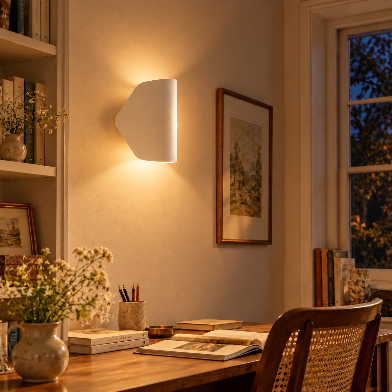 Bílé hliníkové nástěnné světlo zapnuté