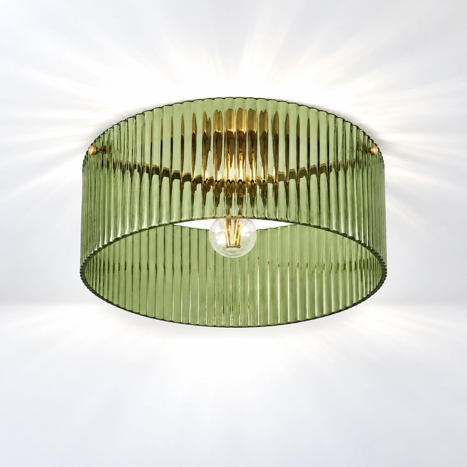 Olive green ribbed glass flush ceiling light