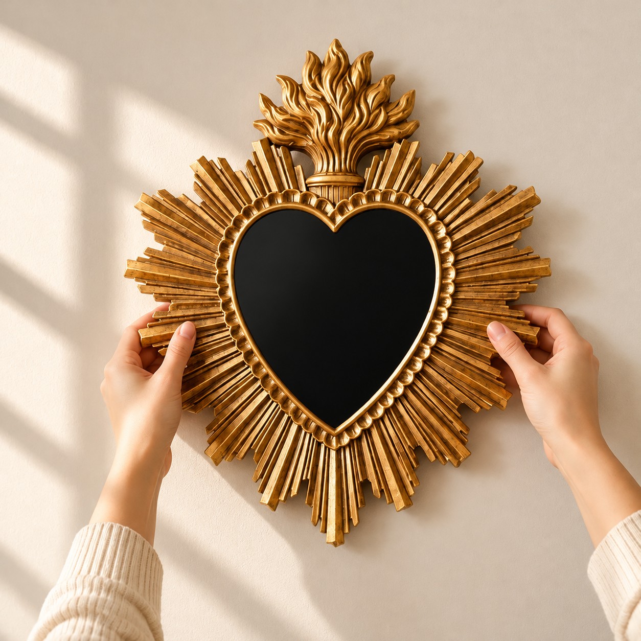 Hold the mirror in place and find the centre line.